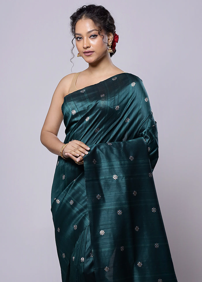 Green Tussar Silk Saree With Blouse Piece