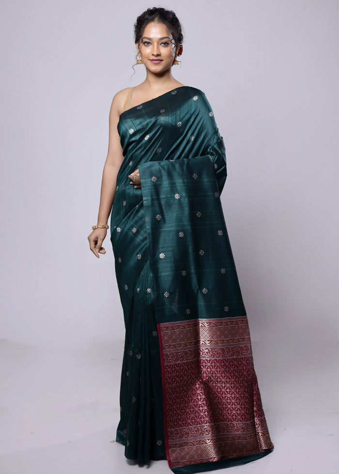 Green Tussar Silk Saree With Blouse Piece