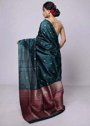 Green Tussar Silk Saree With Blouse Piece