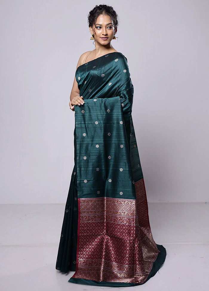 Green Tussar Silk Saree With Blouse Piece