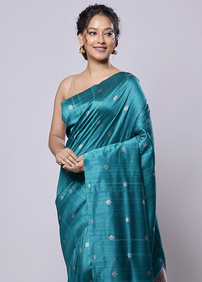 Green Tussar Silk Saree With Blouse Piece