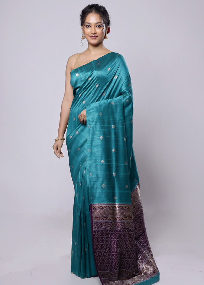 Green Tussar Silk Saree With Blouse Piece