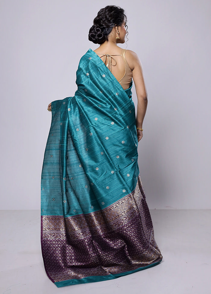 Green Tussar Silk Saree With Blouse Piece