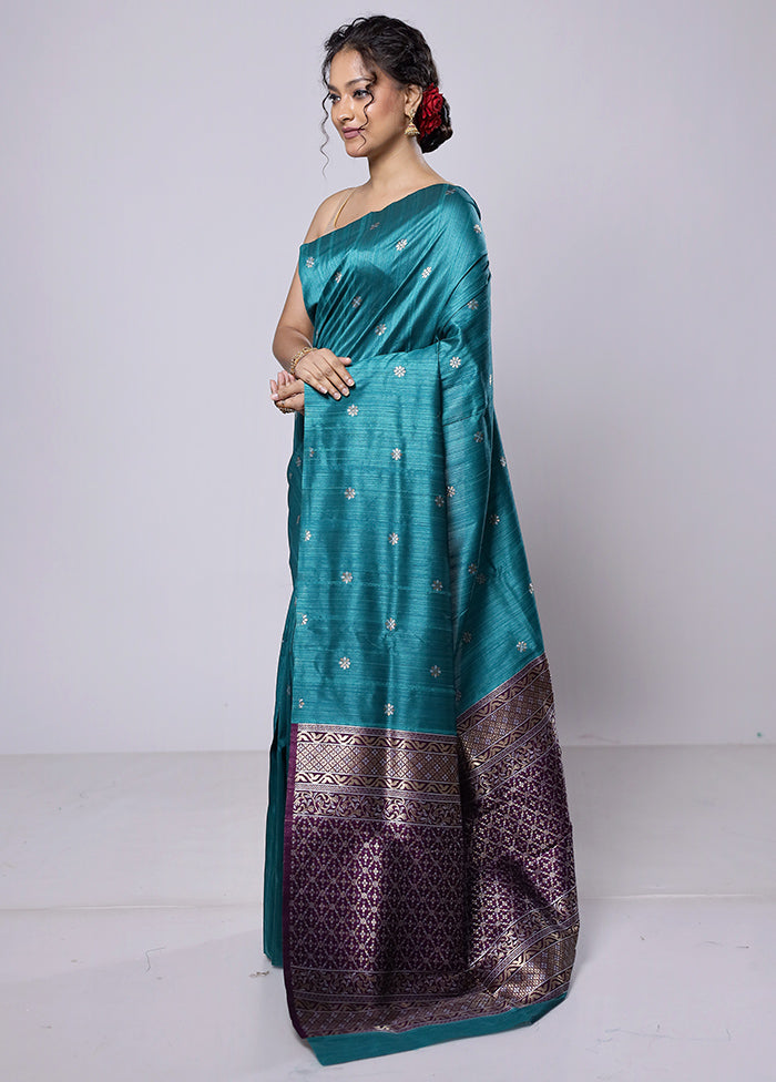 Green Tussar Silk Saree With Blouse Piece