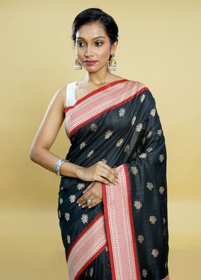 Black Tussar Silk Saree With Blouse Piece