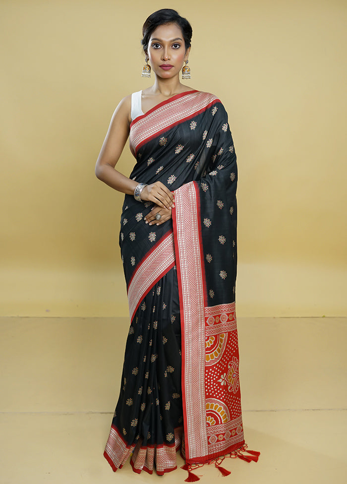 Black Tussar Silk Saree With Blouse Piece