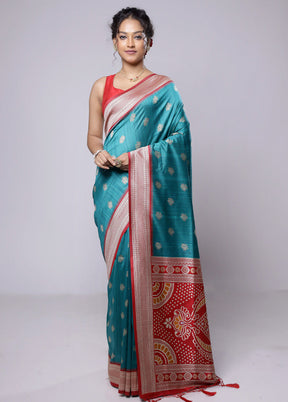 Green Tussar Silk Saree With Blouse Piece