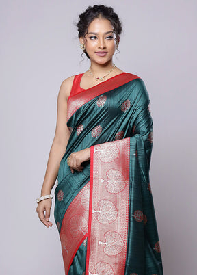 Green Dupion Silk Saree With Blouse Piece