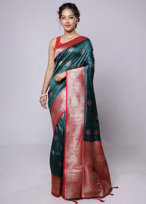 Green Dupion Silk Saree With Blouse Piece