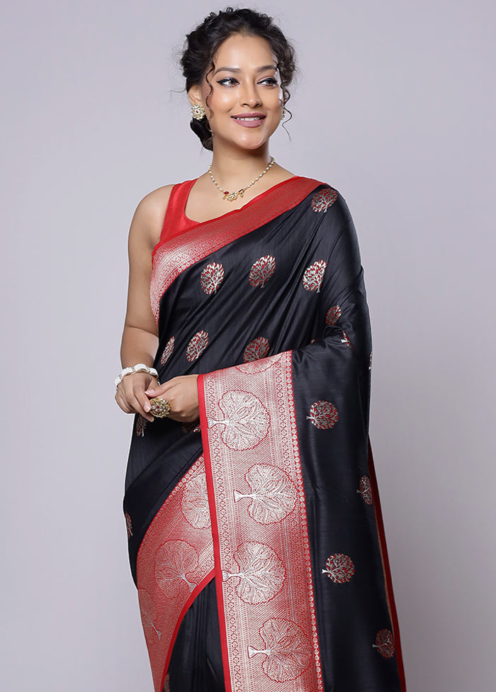 Black Dupion Silk Saree With Blouse Piece