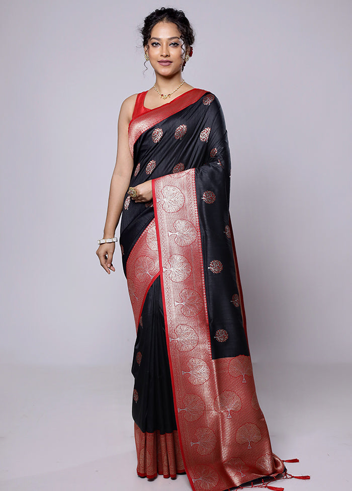 Black Dupion Silk Saree With Blouse Piece