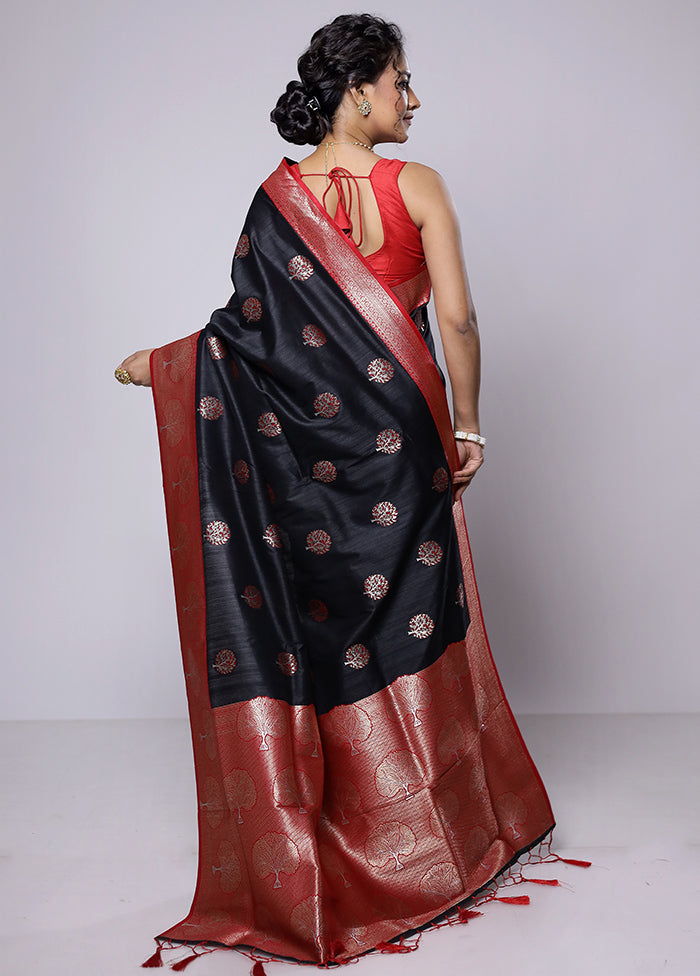 Black Dupion Silk Saree With Blouse Piece