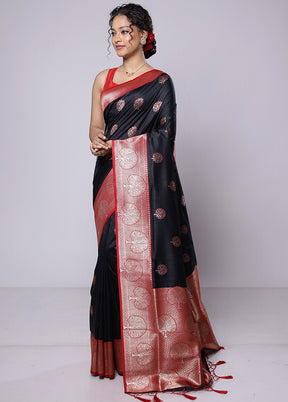 Black Dupion Silk Saree With Blouse Piece