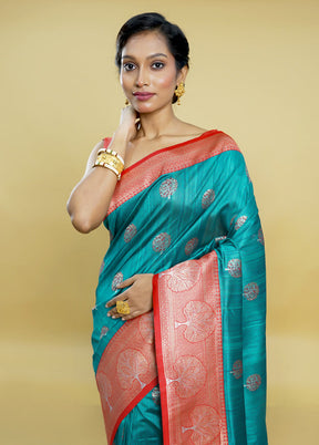 Green Dupion Silk Saree With Blouse Piece