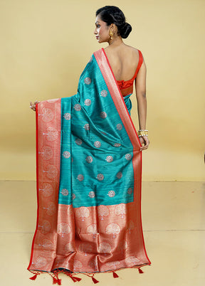 Green Dupion Silk Saree With Blouse Piece