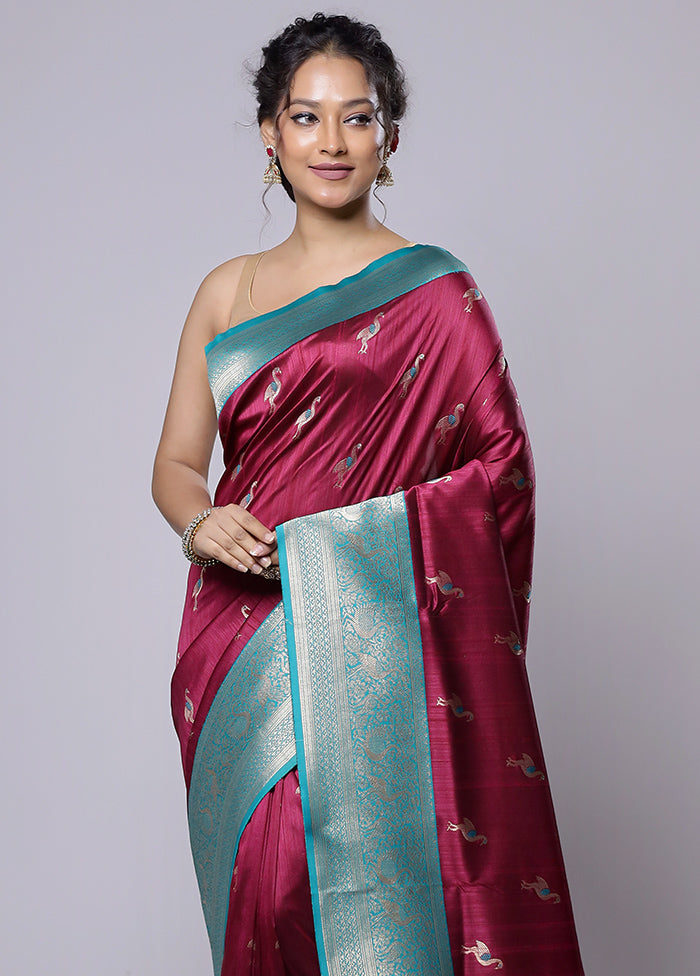 Purple Dupion Silk Saree With Blouse Piece