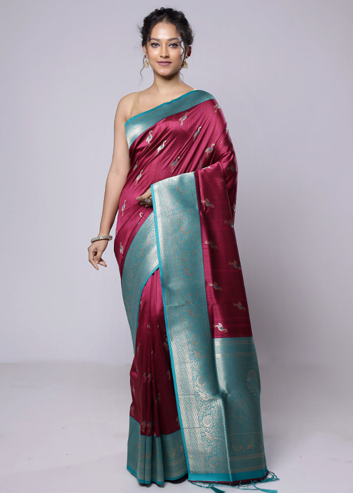 Purple Dupion Silk Saree With Blouse Piece