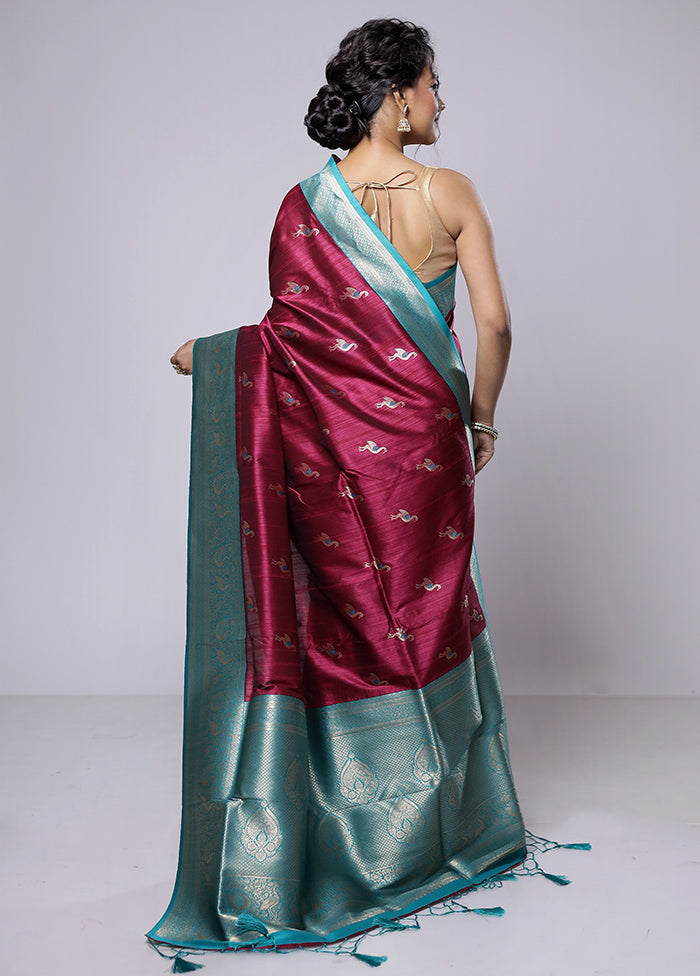 Purple Dupion Silk Saree With Blouse Piece