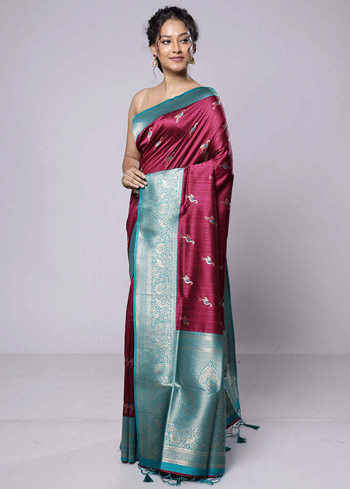 Purple Dupion Silk Saree With Blouse Piece