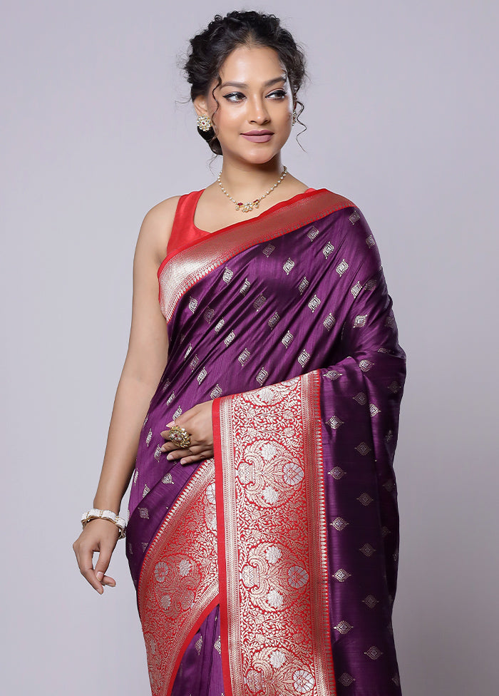 Purple Dupion Silk Saree With Blouse Piece