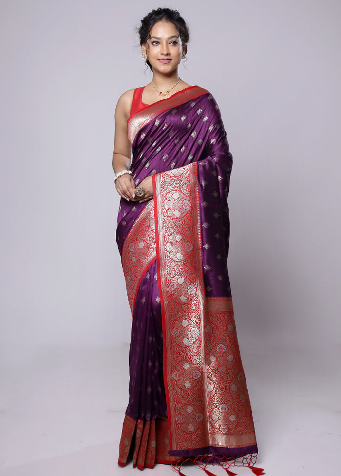 Purple Dupion Silk Saree With Blouse Piece