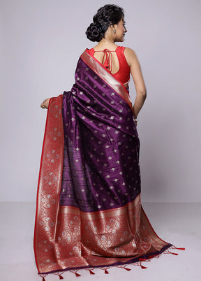 Purple Dupion Silk Saree With Blouse Piece