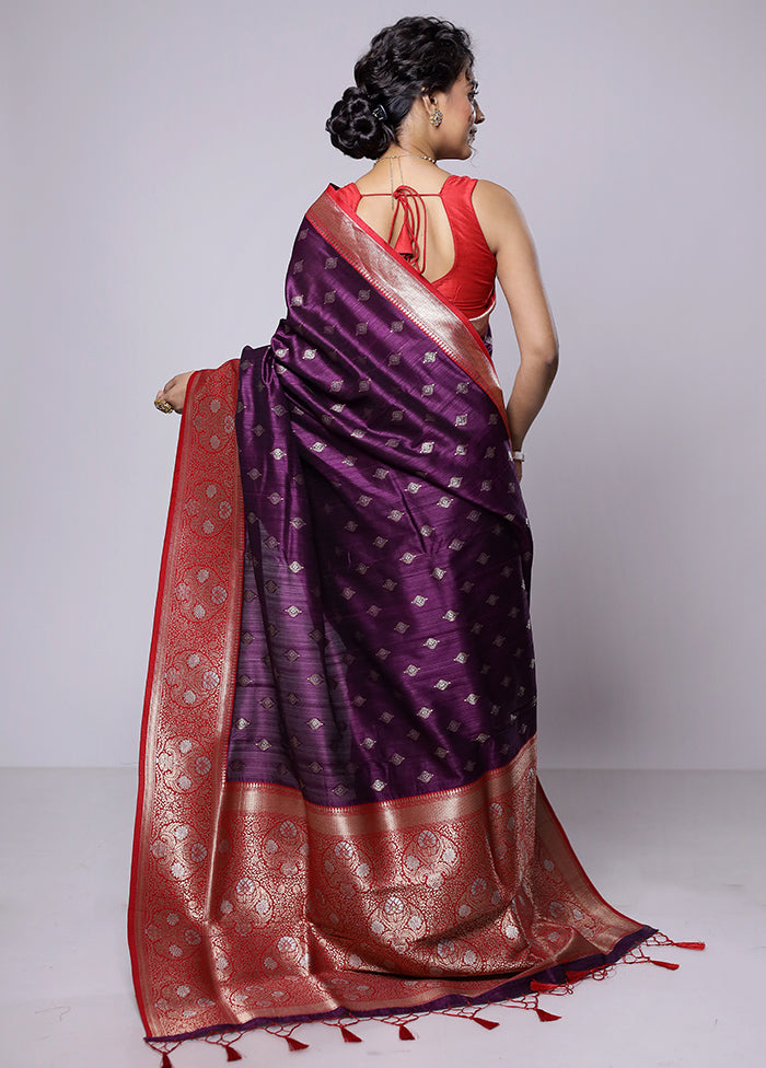 Purple Dupion Silk Saree With Blouse Piece