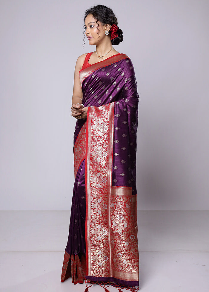 Purple Dupion Silk Saree With Blouse Piece