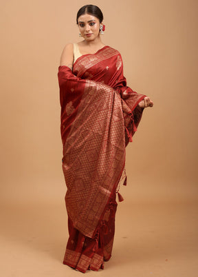 Maroon Dupion Silk Saree With Blouse Piece