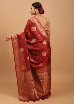 Maroon Dupion Silk Saree With Blouse Piece