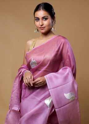 Purple Handloom Pure Organza Saree With Blouse Piece