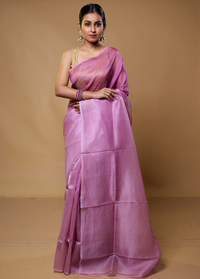 Purple Handloom Pure Organza Saree With Blouse Piece