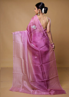 Purple Handloom Pure Organza Saree With Blouse Piece