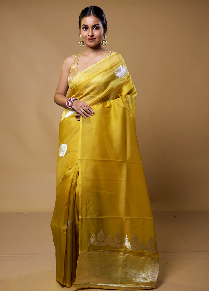 Yellow Handloom Pure Organza Saree With Blouse Piece