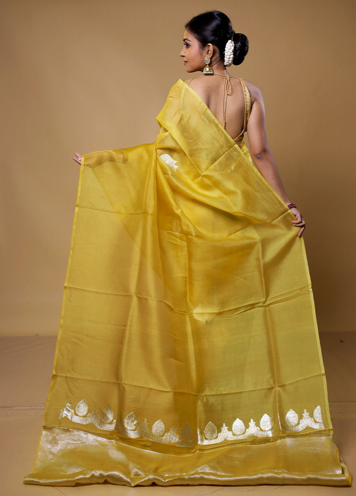 Yellow Handloom Pure Organza Saree With Blouse Piece