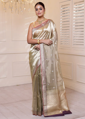 Gold Handloom Tissue Pure Silk Saree With Blouse Piece