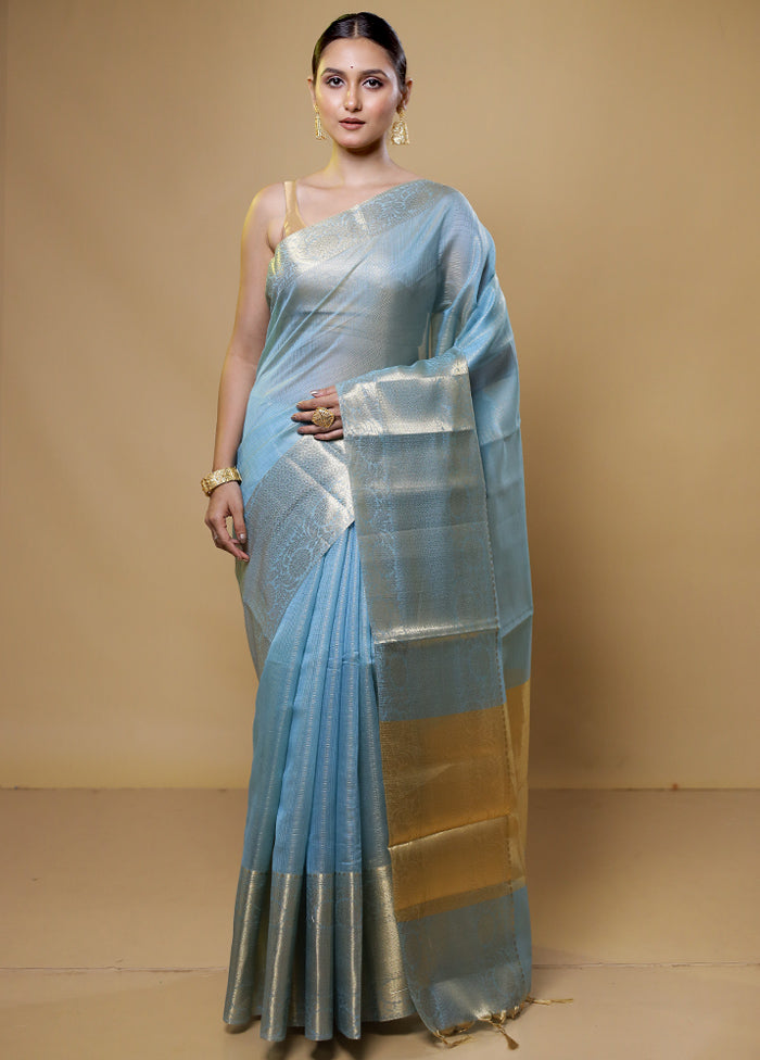 Blue Kota Cotton Saree With Blouse Piece