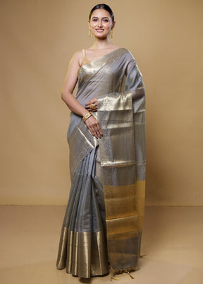 Grey Kota Cotton Saree With Blouse Piece