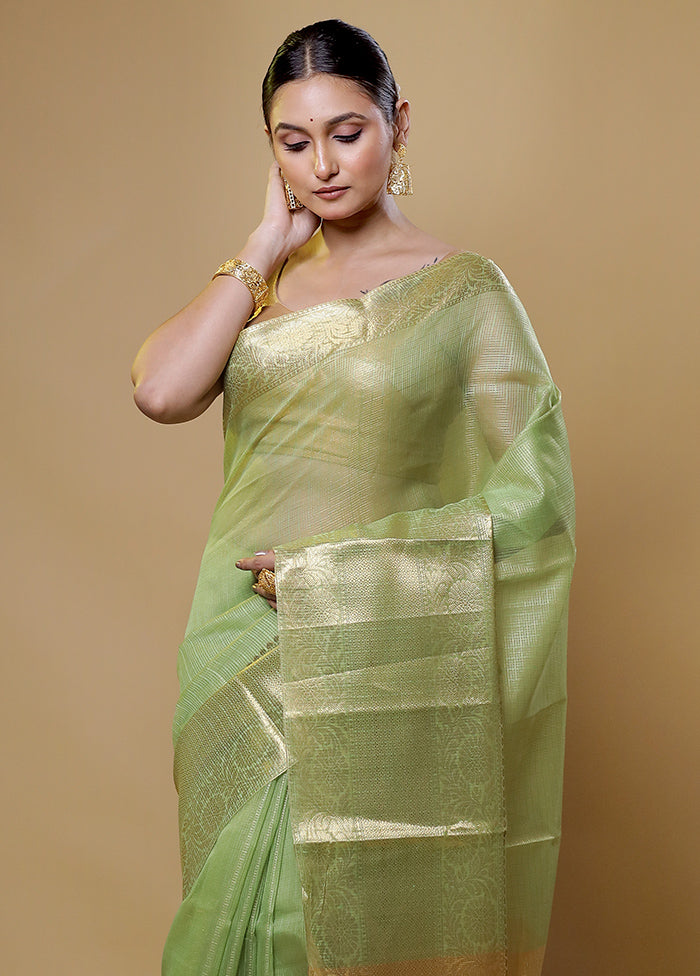 Green Kota Cotton Saree With Blouse Piece