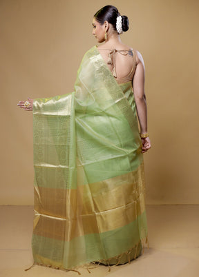 Green Kota Cotton Saree With Blouse Piece