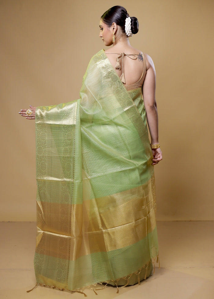 Green Kota Cotton Saree With Blouse Piece