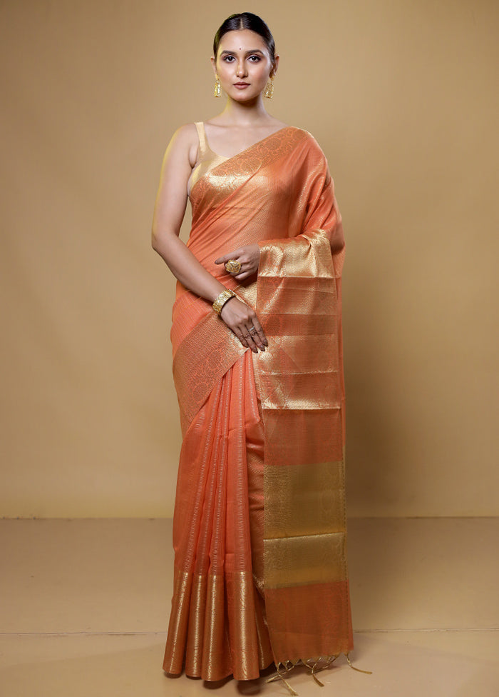 Orange Kota Cotton Saree With Blouse Piece