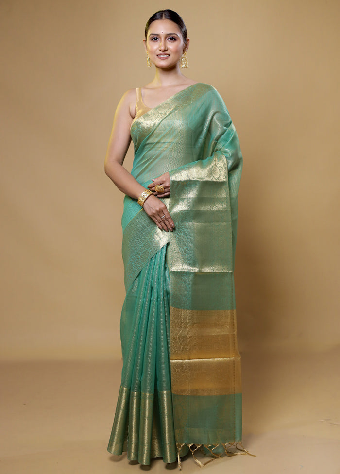 Green Kota Cotton Saree With Blouse Piece