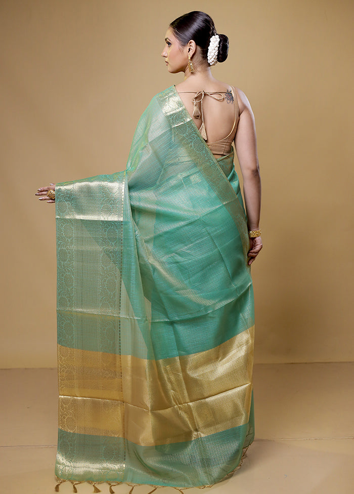 Green Kota Cotton Saree With Blouse Piece