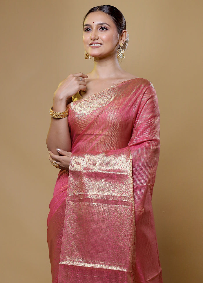 Pink Kota Cotton Saree With Blouse Piece