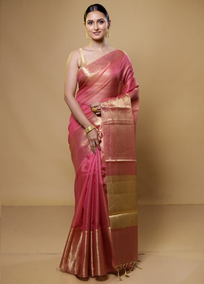 Pink Kota Cotton Saree With Blouse Piece