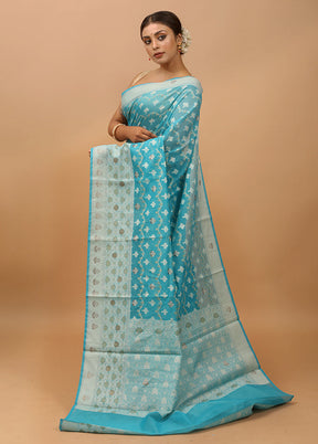 Blue Kota Cotton Saree With Blouse Piece