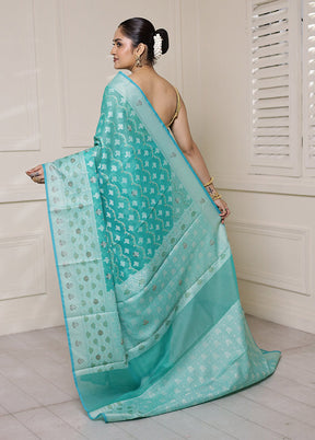 Green Kota Cotton Saree With Blouse Piece