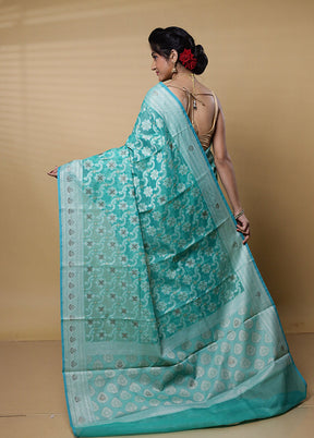 Green Kota Cotton Saree With Blouse Piece