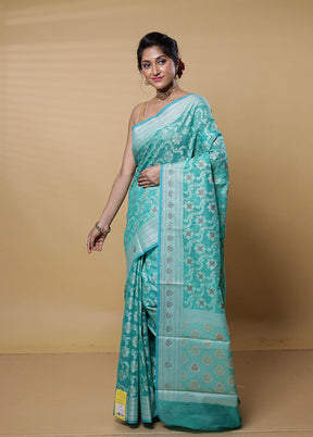 Green Kota Cotton Saree With Blouse Piece